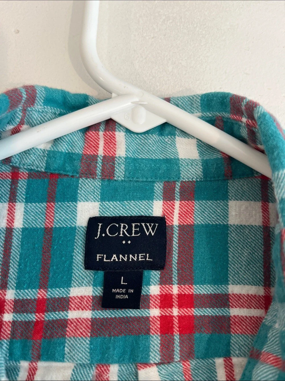 J. Crew Teal and Red Plaid Flannel Button-Down Shirt